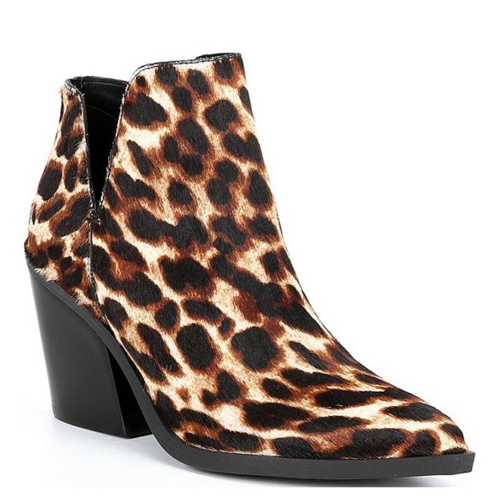 NEW Gianni Bini Leopard print Calf Hair stacked Heel Booties